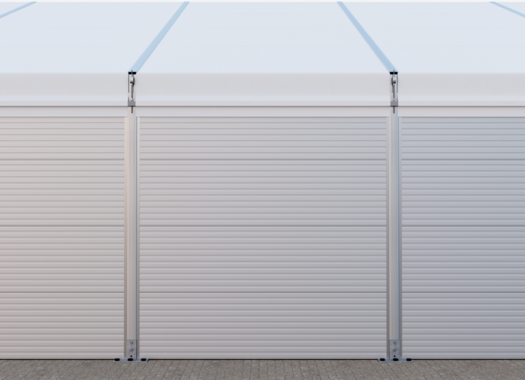 ISO panels as wall cladding for a temporary building